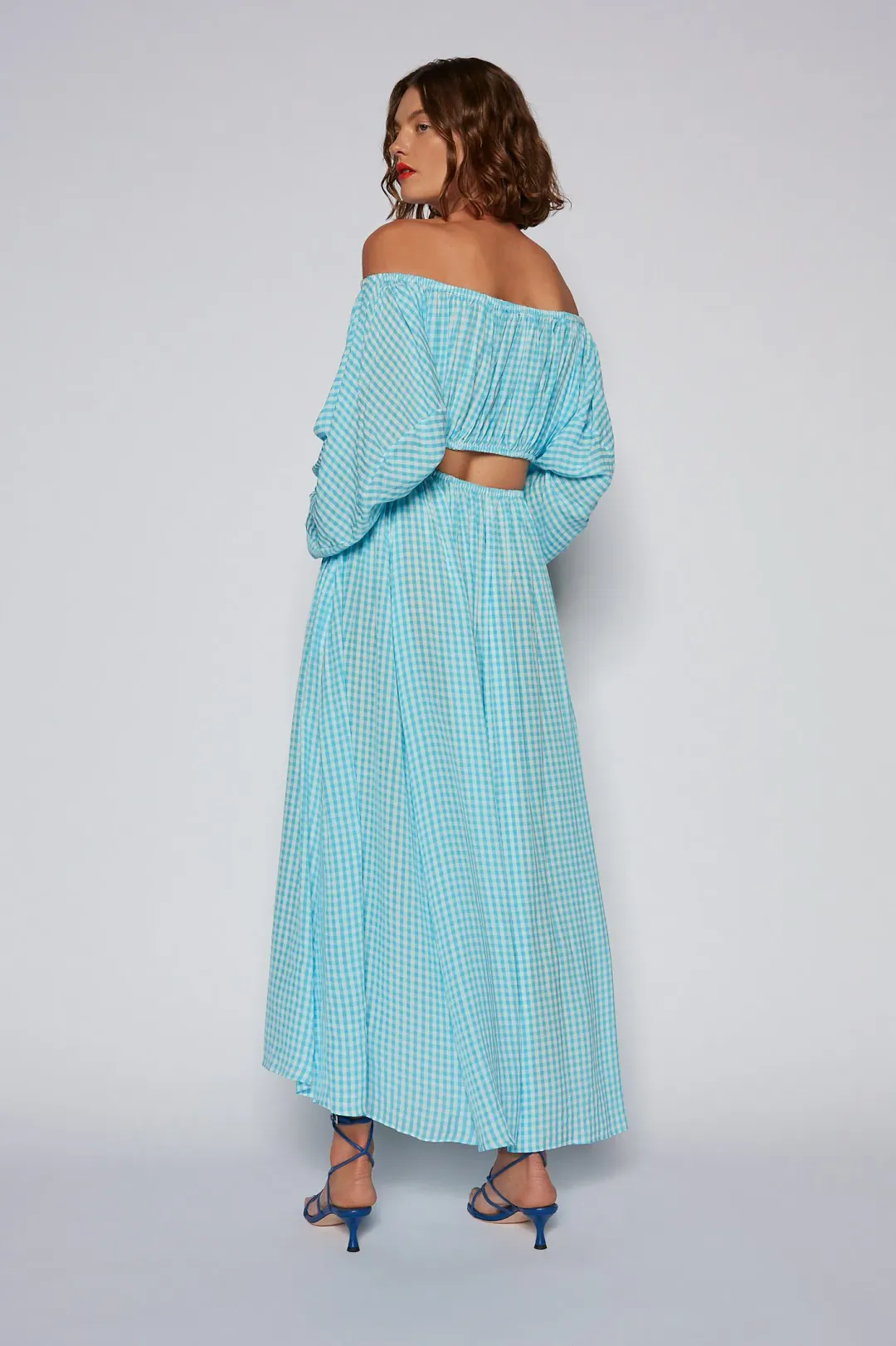 Scanlan Theodore Gingham Cutout Dress in Sky Size 6 for rent on The Volte - main image