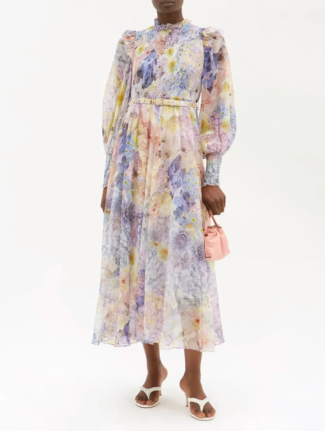 Zimmermann Rhythmic Shirred Midi Dress Floral Size 2 / AU 12 for rent on The Volte - main image