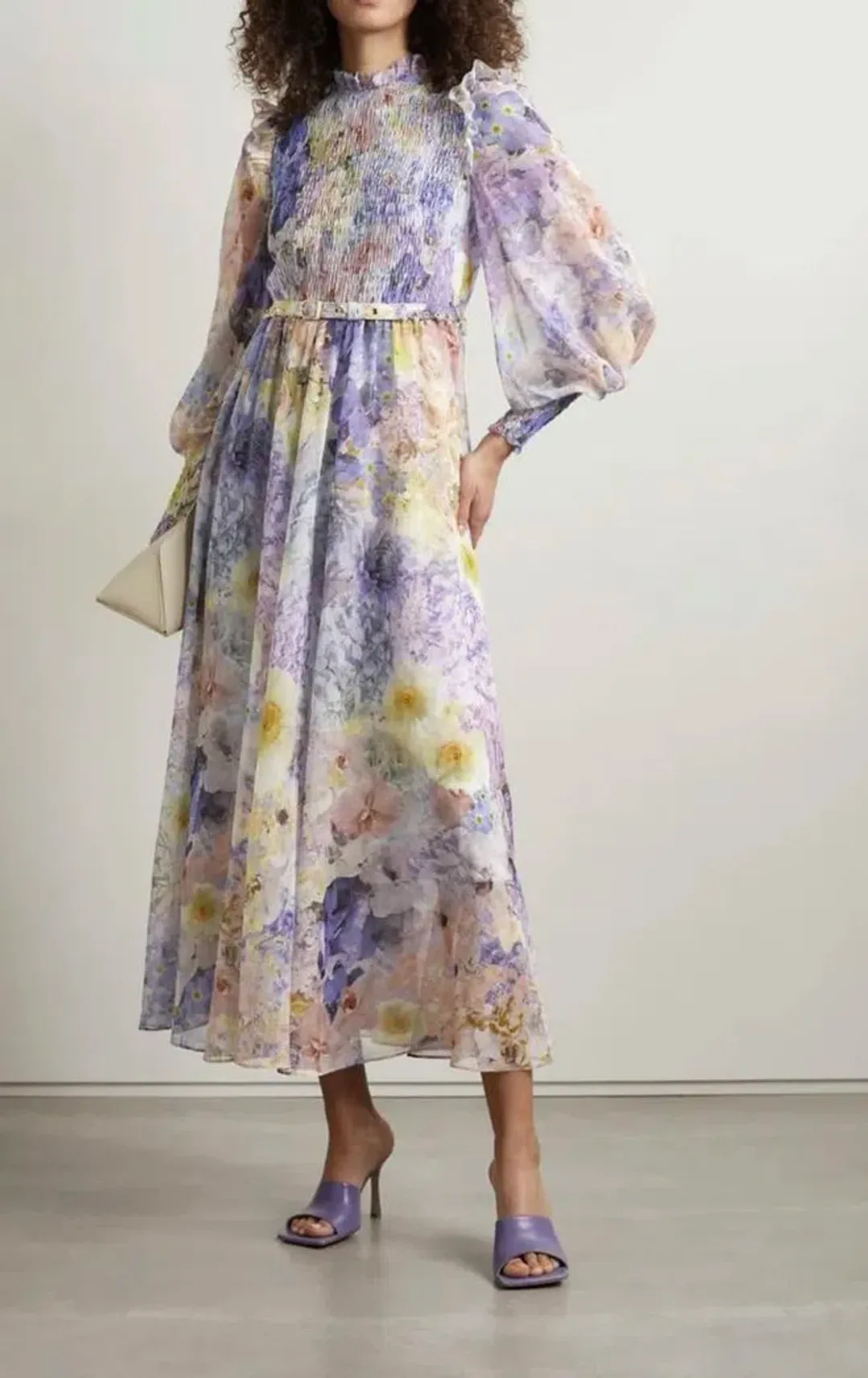 Zimmermann Rhythmic Shirred Midi Dress Floral Size 2 / AU 12 for rent on The Volte - main image