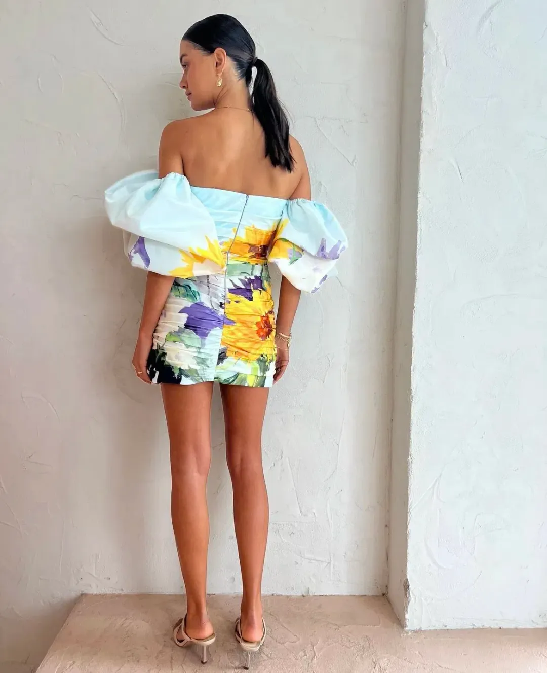Leo Lin Brenda Puffy Sleeve Mini Dress Sunflower Print Size 6 for rent on The Volte - main image