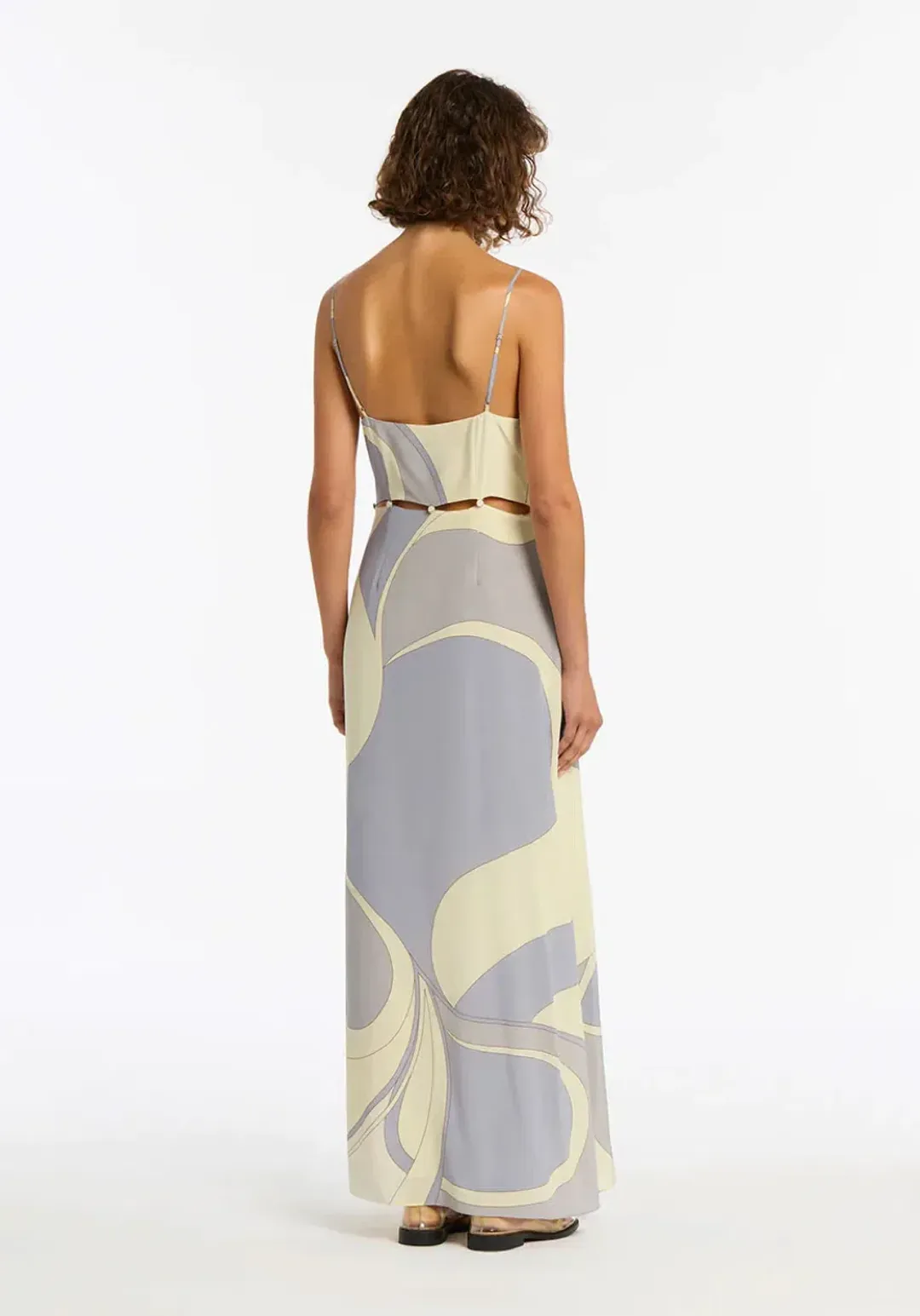 Sir the label Adrianna Buttoned Slip Dress Blue Multi Size 6 for rent on The Volte - main image