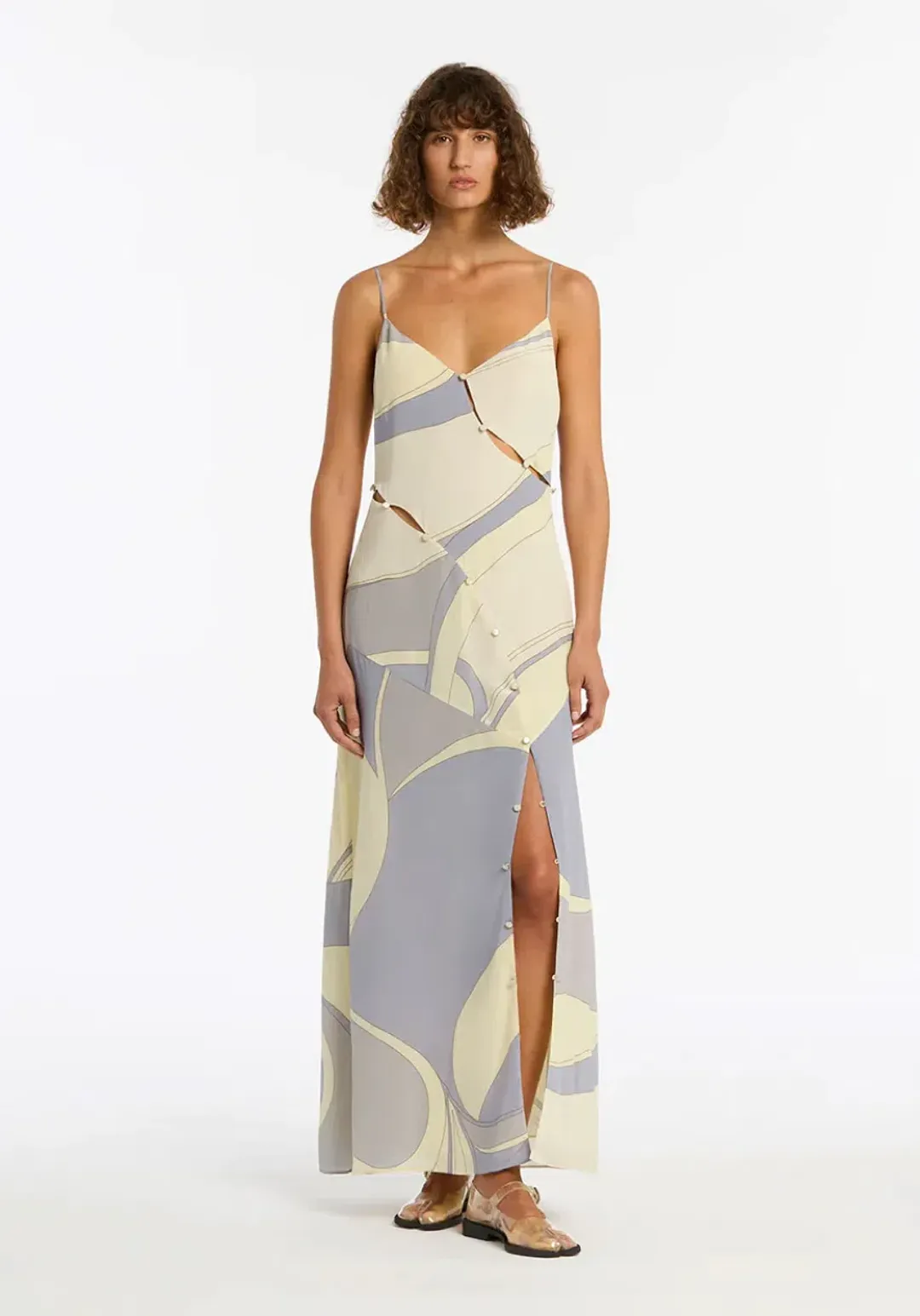 Sir the label Adrianna Buttoned Slip Dress Blue Multi Size 6 for rent on The Volte - main image