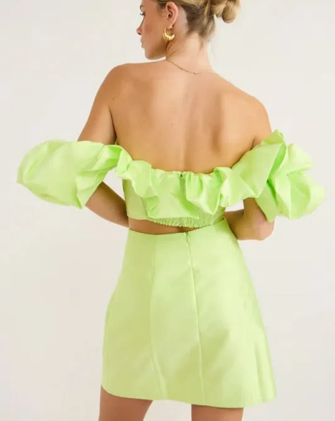 Alemais Suzi Off Shoulder Mini Dress in Chartreuse  Green Size AU 8 for rent on The Volte - main image