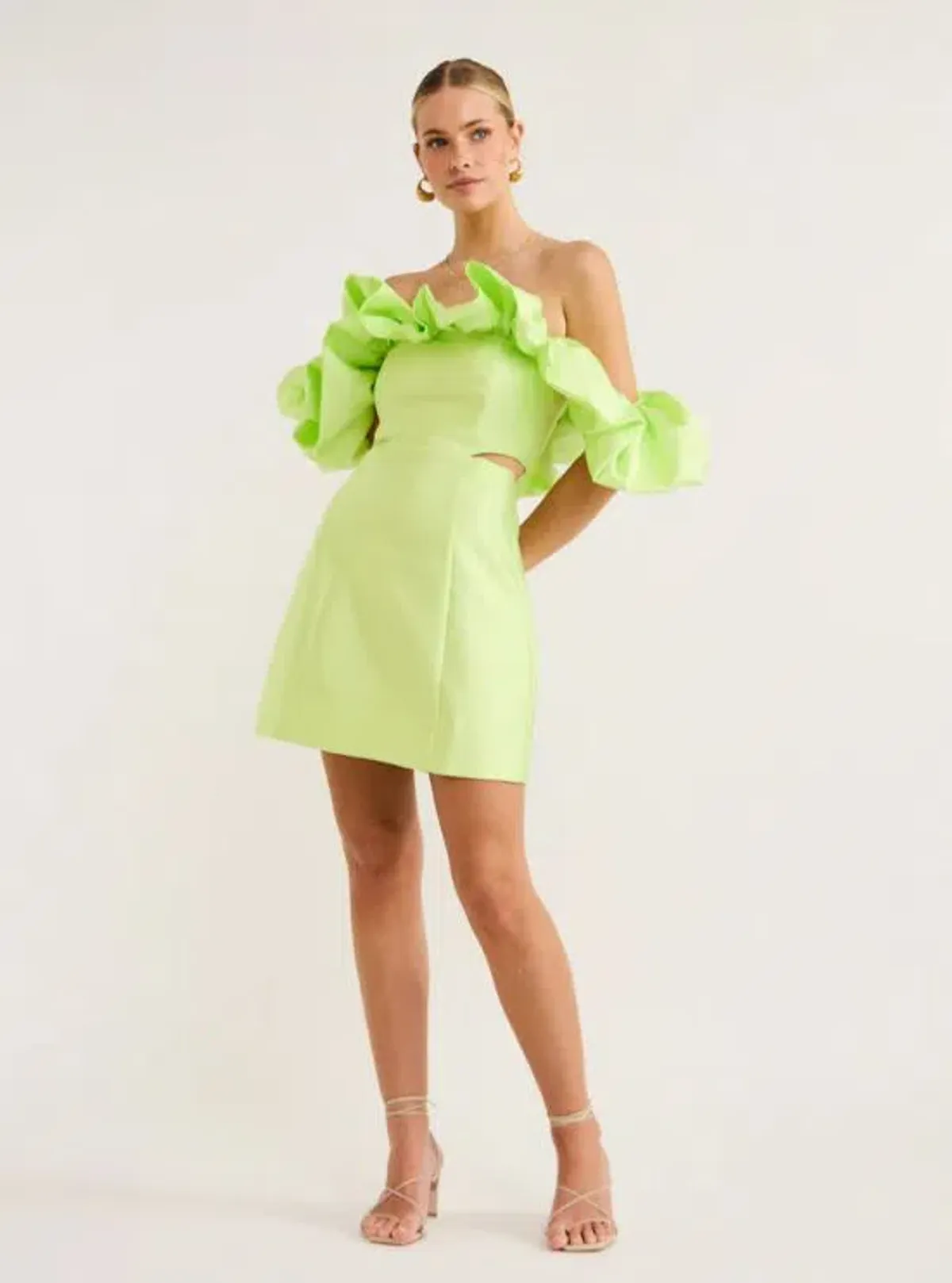 Alemais Suzi Off Shoulder Mini Dress in Chartreuse  Green Size AU 8 for rent on The Volte - main image