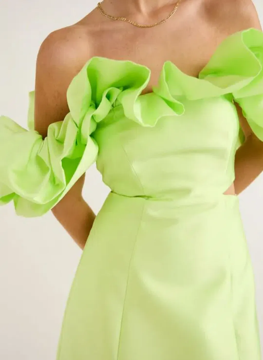 Alemais Suzi Off Shoulder Mini Dress in Chartreuse  Green Size AU 8 for rent on The Volte - main image