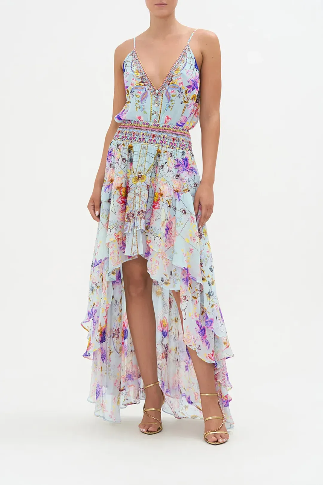 Camilla Double Layer Hem Skirt Love Web Print Size AU 8 for rent on The Volte - main image