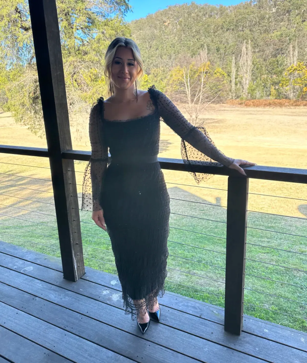 Bella Barnett Crana Mesh Midi Dress Black Size 6 for rent on The Volte - main image