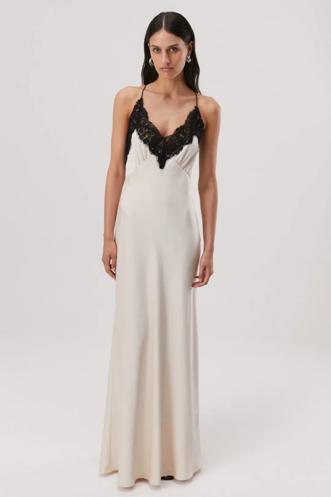 MISHA Eanna Lace Trim Slip Satin Maxi Dress Cream Size 10/M for rent on The Volte - main image