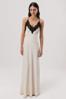 MISHA Eanna Lace Trim Slip Satin Maxi Dress Cream Size 10/M for rent on The Volte - image 1