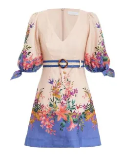 Zimmermann Tropicana Tie Sleeve Mini Dress Blue Floral Size 8 for rent on The Volte - image 2
