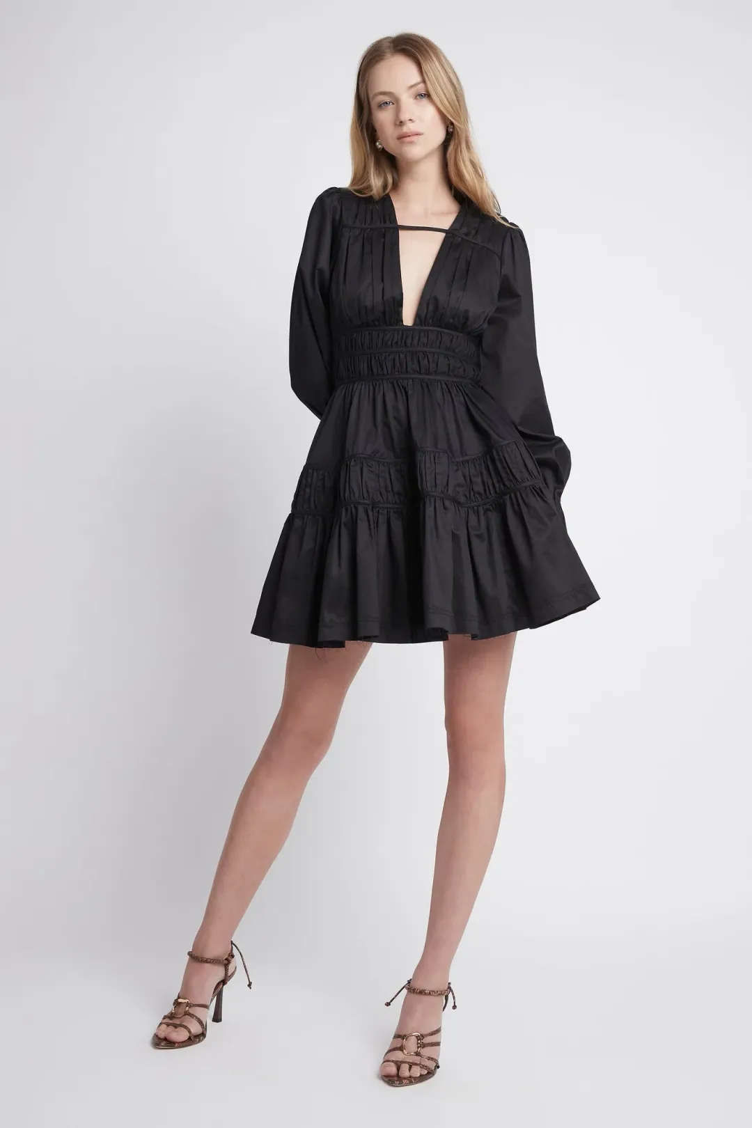 AJE Fallingwater Gathered Mini Dress Black Size 6 for rent on The Volte - main image