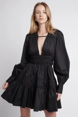 AJE Fallingwater Gathered Mini Dress Black Size 6 for rent on The Volte - image 2