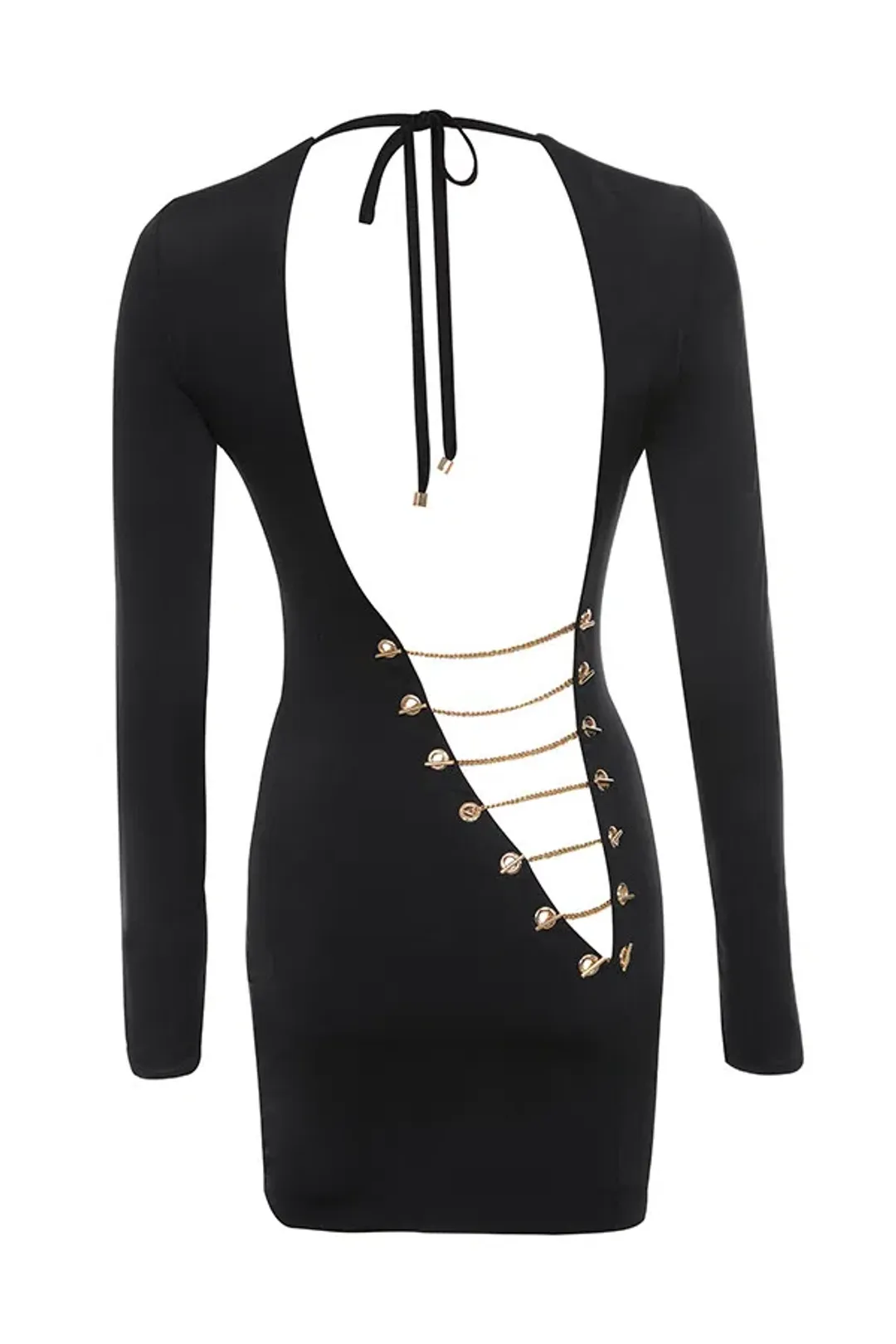 House of CB Kyra Jersey Mini Dress with Chain Back Detail Black Size 8 for rent on The Volte - main image