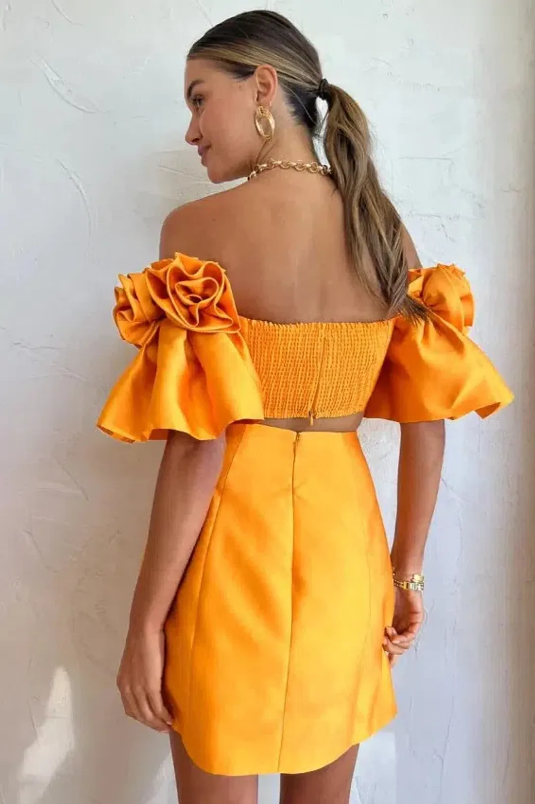 Alemais Macie Rosette Mini Dress in Tangerine Size S / AU 8 for rent on The Volte - main image