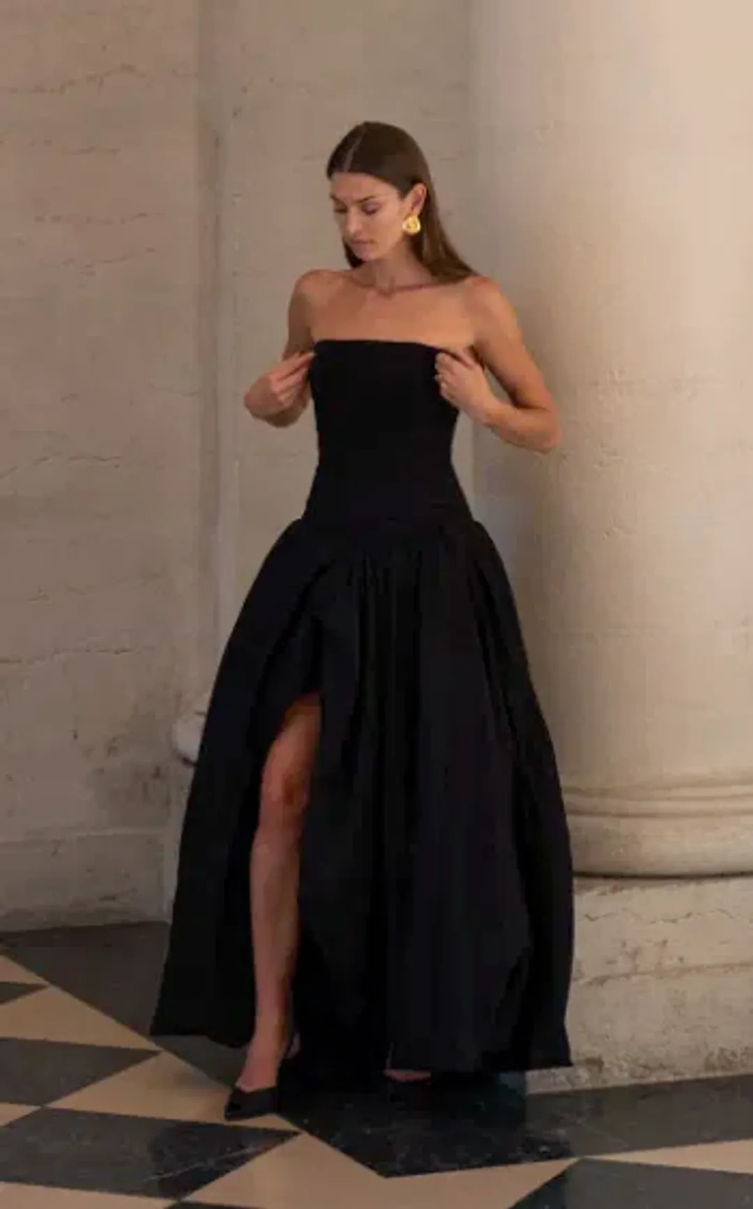 Aje Violette Bubble Hem Maxi Dress Black Size 8 for rent on The Volte - main image