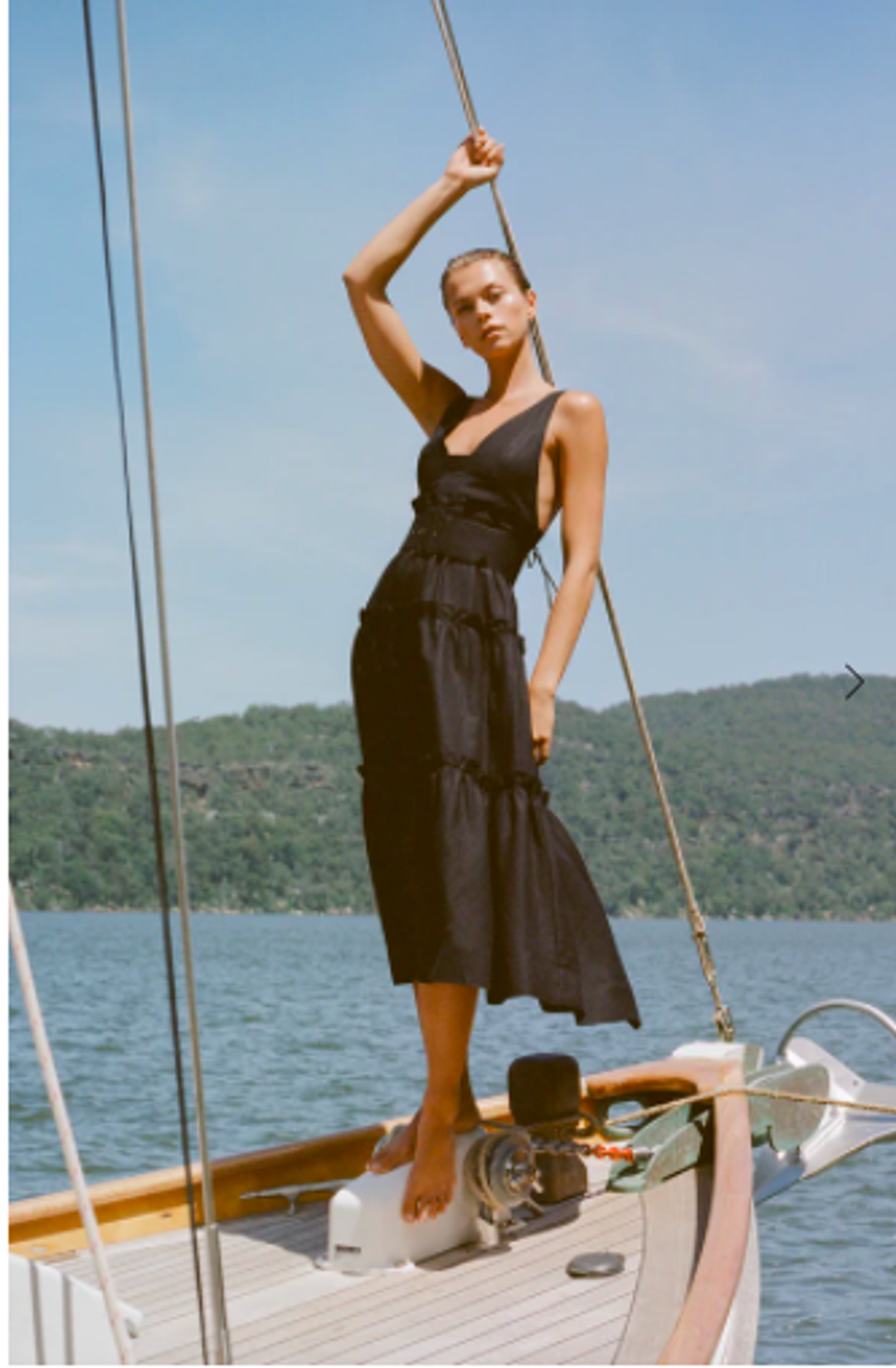 NICOLETTE LINEN TIERED MIDI DRESS - BLACK for rent on The Volte - main image