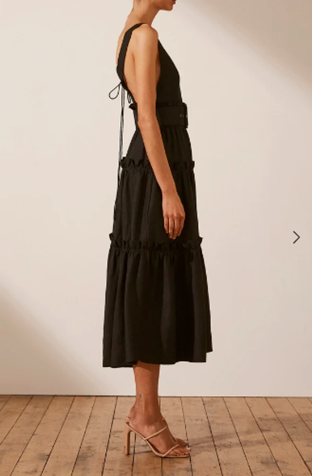 NICOLETTE LINEN TIERED MIDI DRESS - BLACK for rent on The Volte - main image