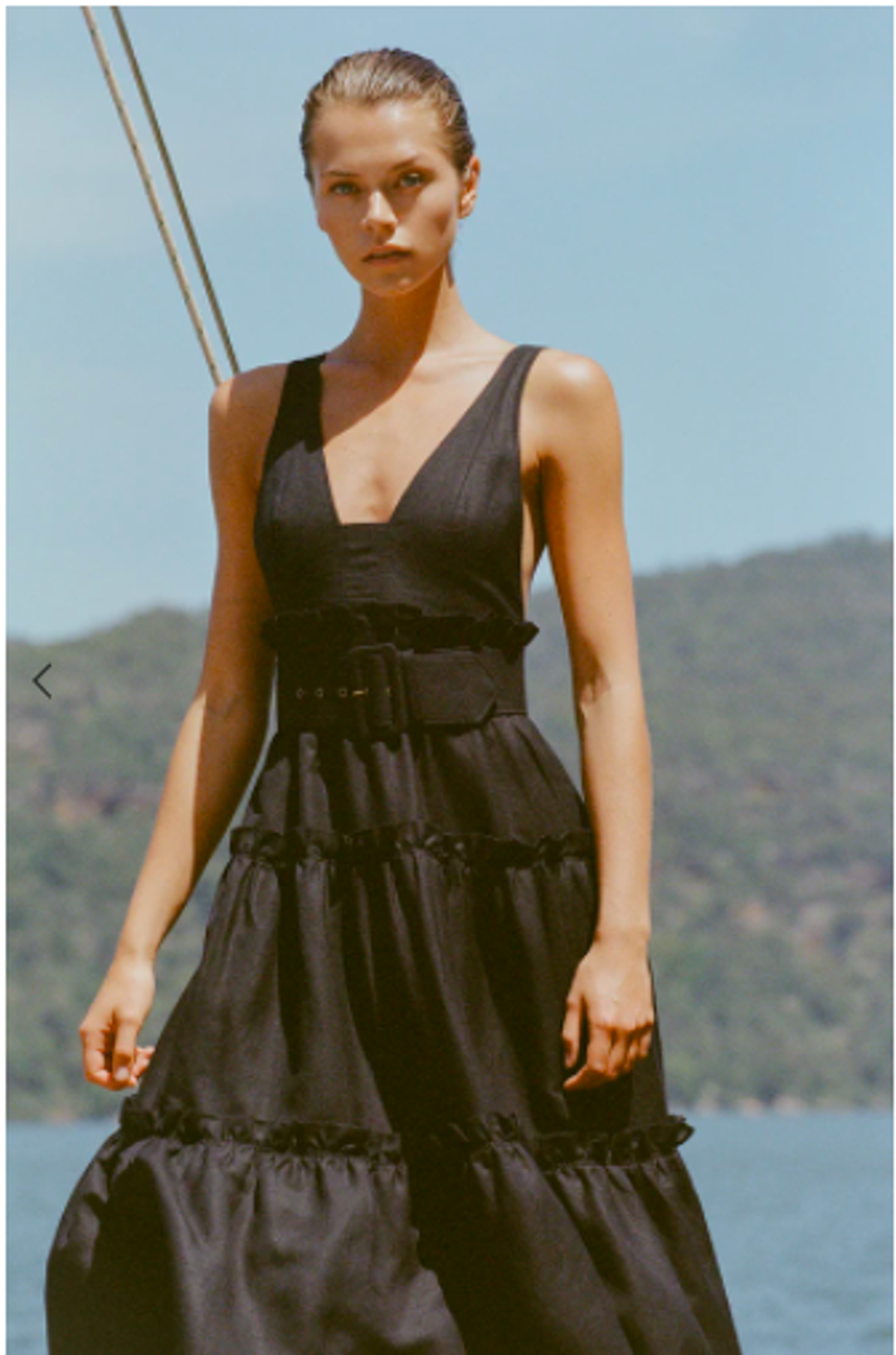 NICOLETTE LINEN TIERED MIDI DRESS - BLACK for rent on The Volte - main image