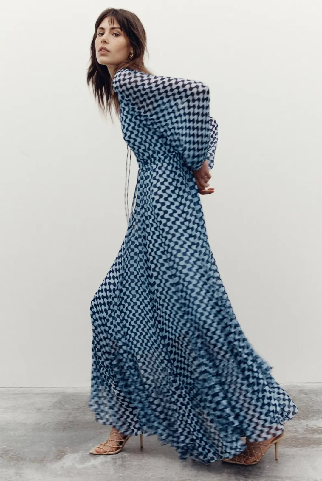 Shona Joy Elina Lace Front Drawstring Maxi Dress Print Size 12 for rent on The Volte - main image