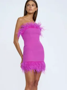 By Johnny Nadia Feather Mini Dress Pink Size 8 for rent on The Volte - image 5