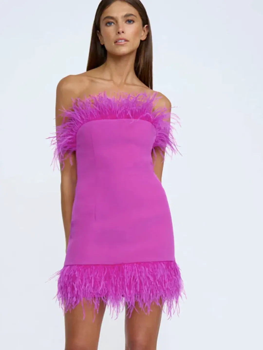By Johnny Nadia Feather Mini Dress Pink Size 8 for rent on The Volte - main image