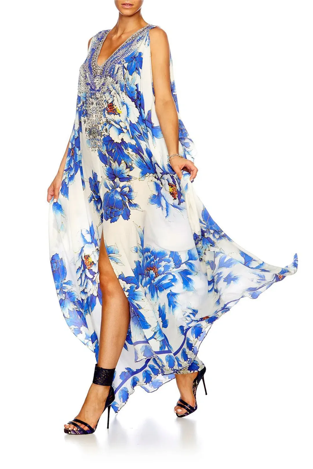 Camilla Ring Of Roses Split Front & Sleeve Kaftan Floral Print One Size  for rent on The Volte - main image