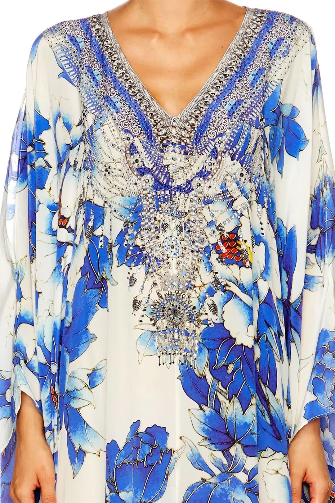 Camilla Ring Of Roses Split Front & Sleeve Kaftan Floral Print One Size  for rent on The Volte - main image