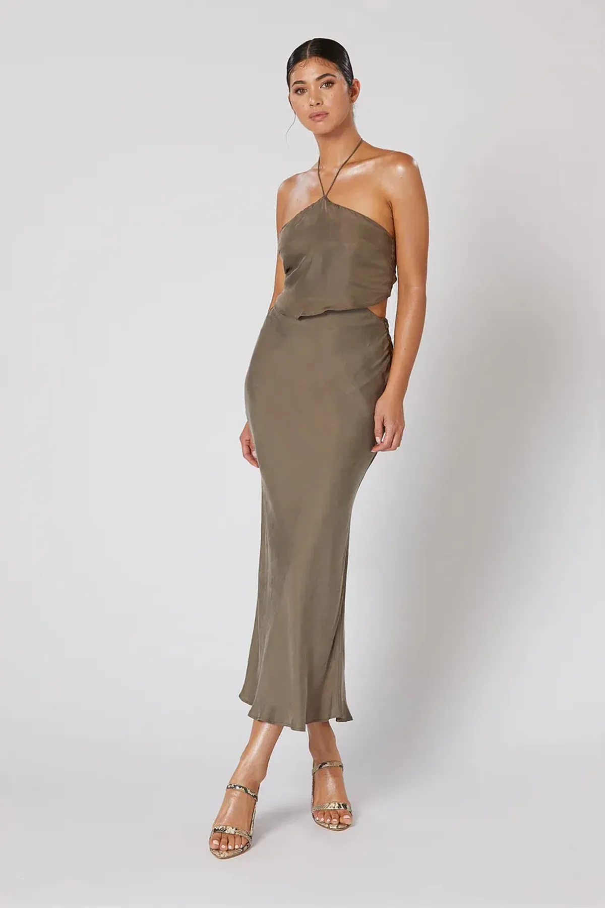 Winona Valley Tie Back Dress Olive Size S / AU 8 for rent on The Volte - main image
