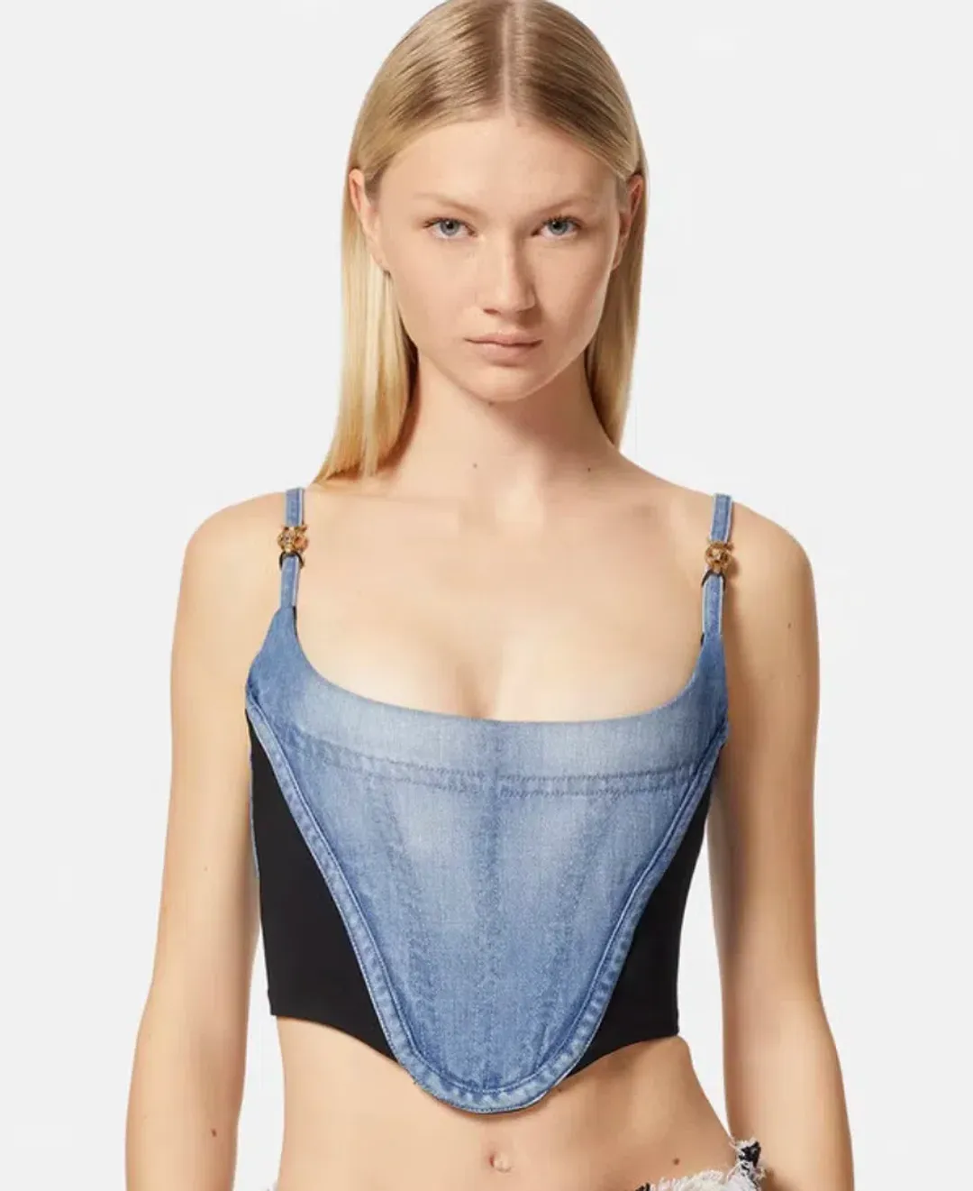 Versace Denim Corset Top Blue Size AU 6 for rent on The Volte - main image