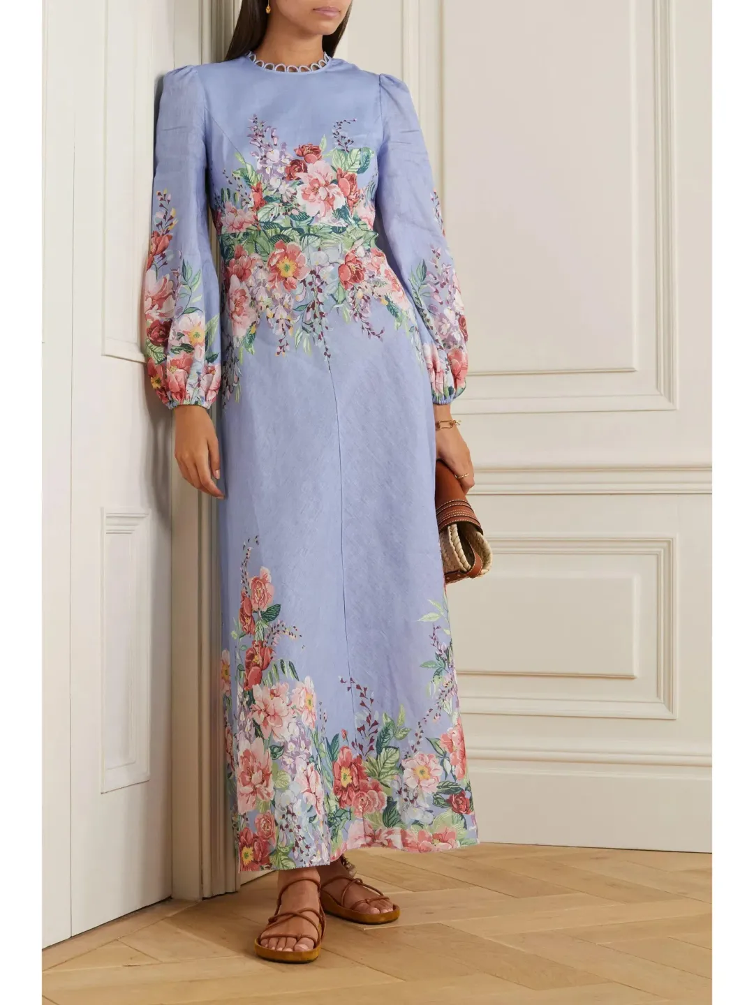 Zimmermann The Bellitude Floral Long Dress in Cornflower Floral Size 3 / AU 14 for rent on The Volte - main image