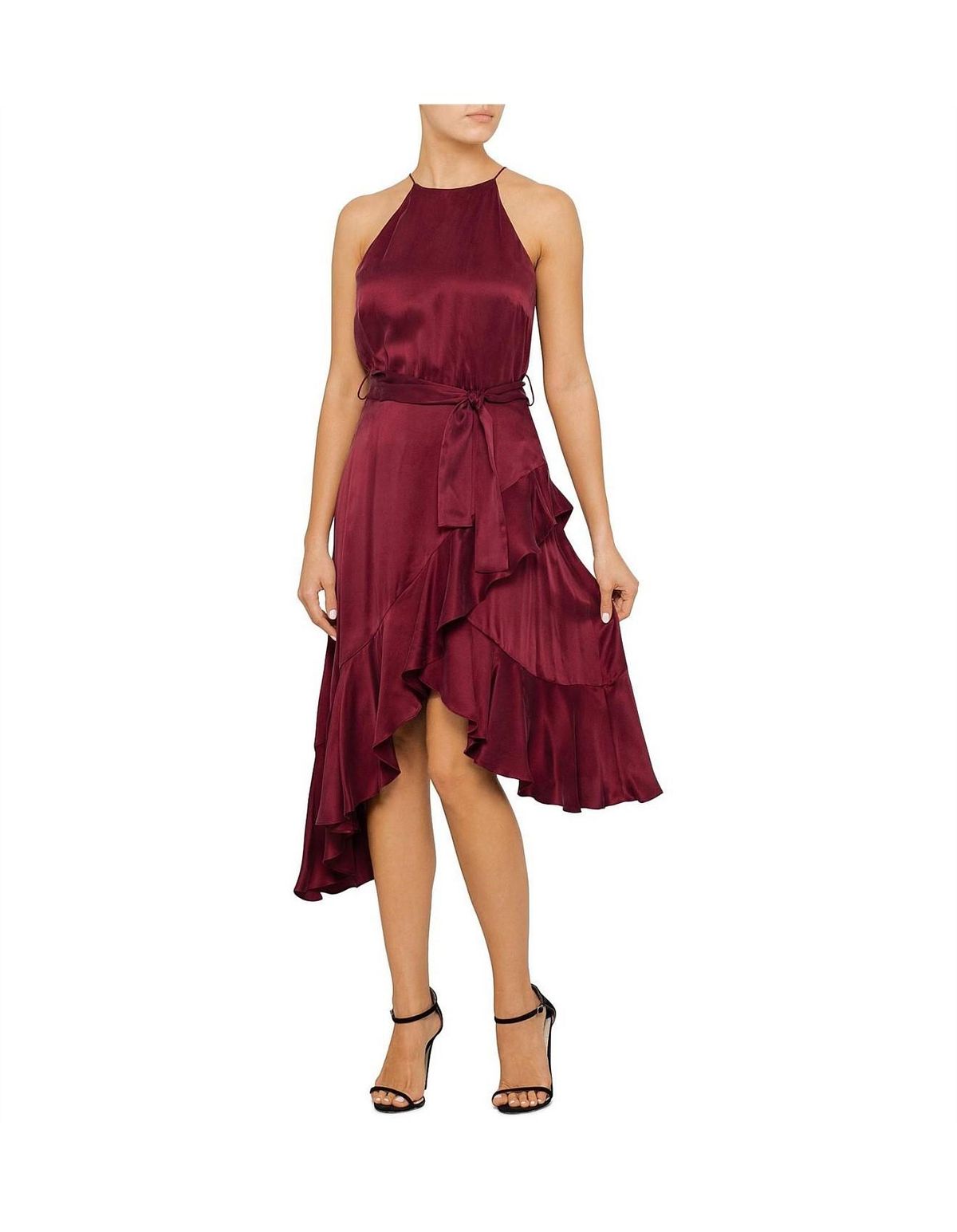 Zimmermann Silk Flounce Picnic Midi Dress Burgundy Size 6 for rent on The Volte - main image