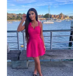 Aje Amber Knit Tie Shoulder Mini Dress in Fuchsia Size XS / AU 6 for rent on The Volte - image 3