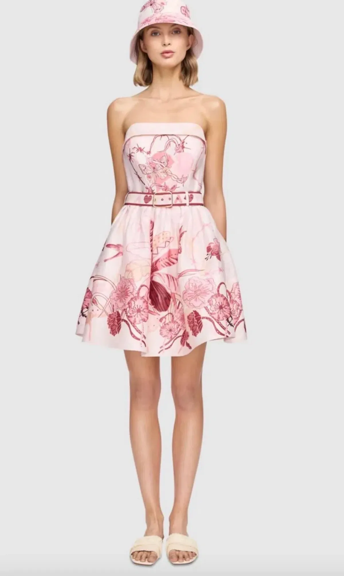 Leo Lin Amour Bustier Mini Dress in Pink Floral Size AU10 for rent on The Volte - main image