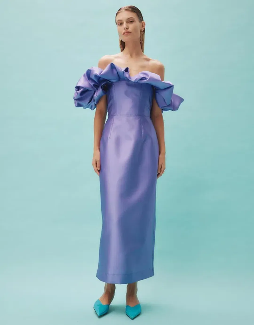 Alemais Suzi Off Shoulder Midi Dress Violet Size 8 for rent on The Volte - main image