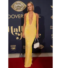Natalie Rolt Delilah Gown Yellow Sequin Size 1/AU 8 for rent on The Volte - image 1