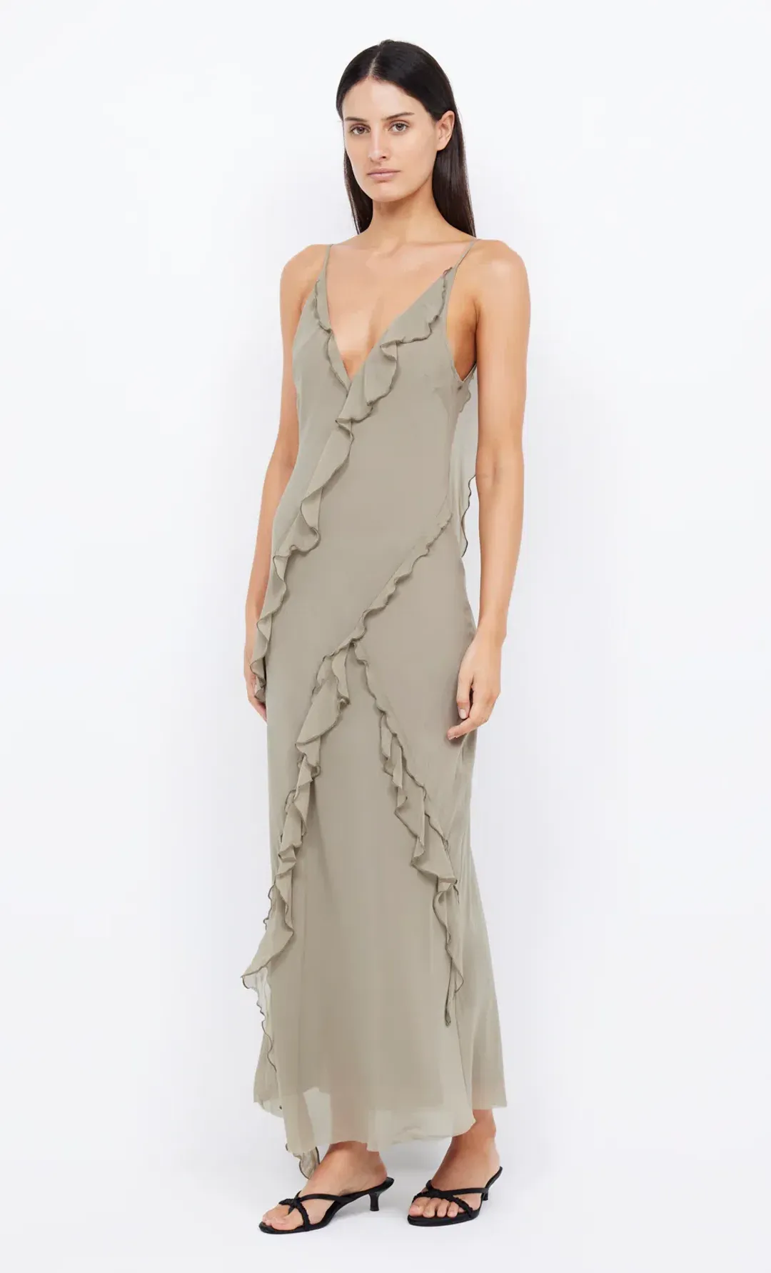 Bec & Bridge Gabriel Frill Maxi Dress in Sage Size 10 for rent on The Volte - main image