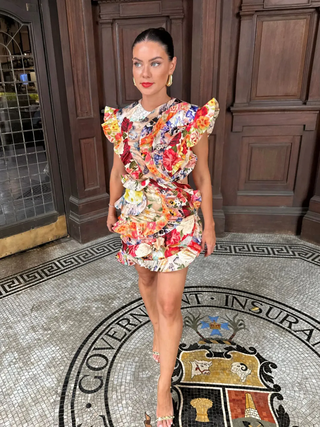 Zimmermann Patchwork Paisley Wonderland Frill Mini Dress Multi Floral Size 1/Au 10  for rent on The Volte - main image