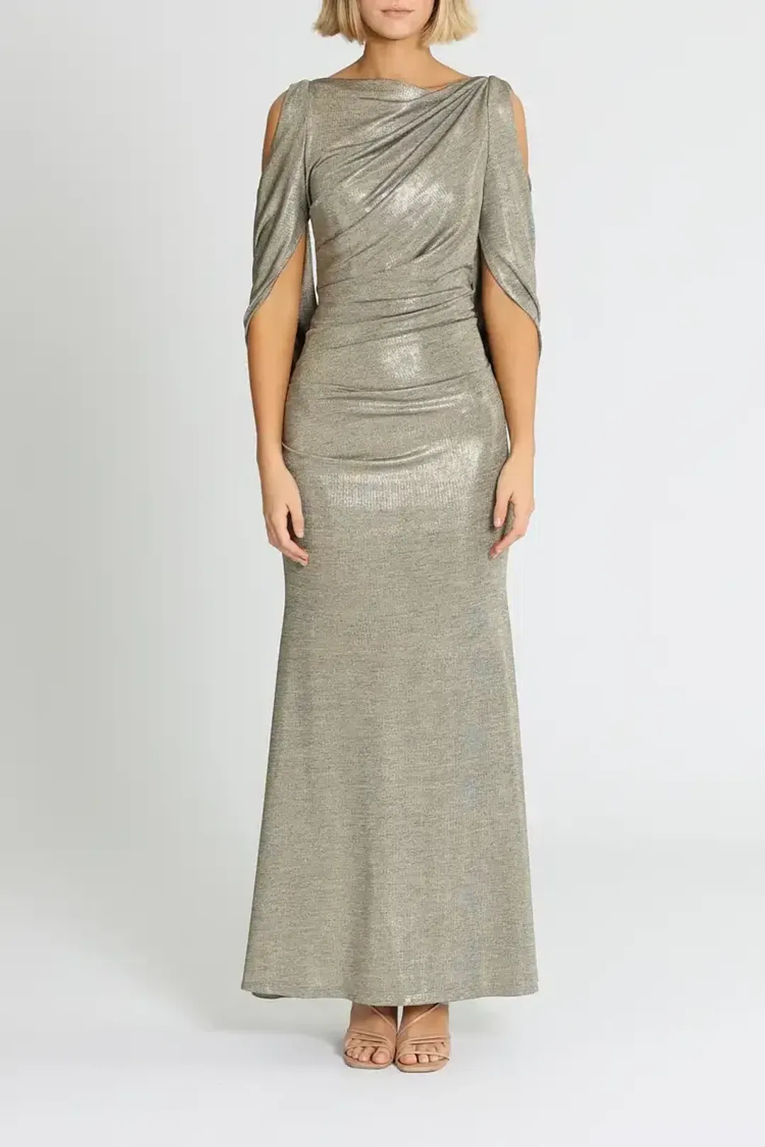 Montique Lana Metallic Gown Gold Size 8 for rent on The Volte - main image