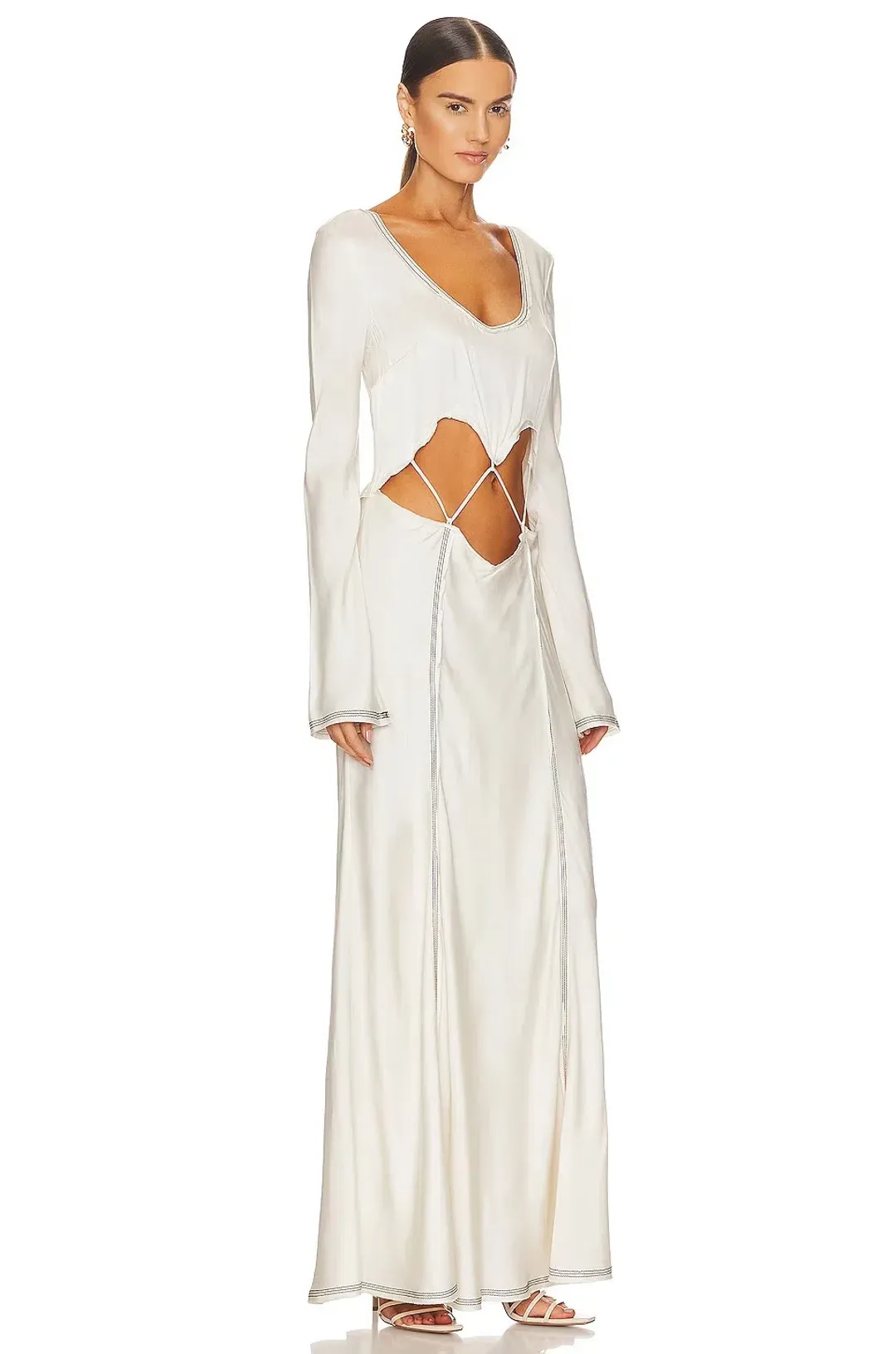 Bec & Bridge Naomi Long Sleeve Cut Out Dress in Ecru Size 8 for rent on The Volte - main image