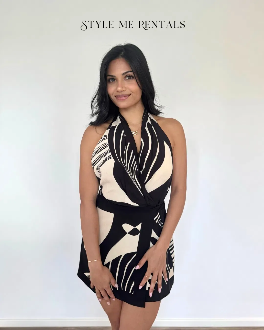 Sir the Label Realisme Wrap Halter Mini Dress Paper Print Size 2 / AU 10 for rent on The Volte - main image