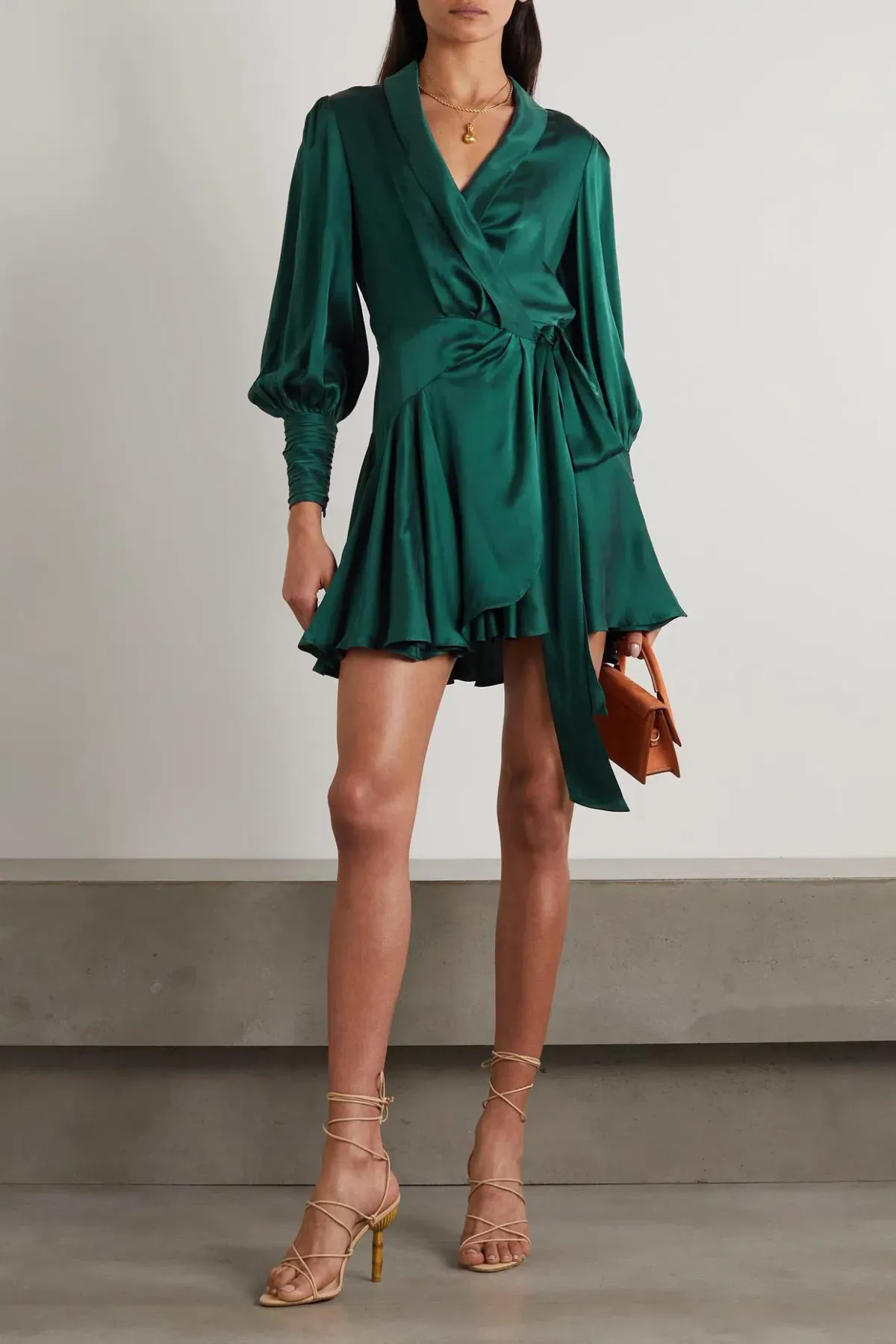 Zimmerman Silk Wrap Mini Dress Green Size 0/AU 8 for rent on The Volte - main image