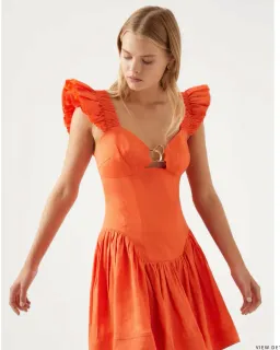 Aje Simone Frill Sleeve Mini Dress Orange Size 8 for rent on The Volte - image 2