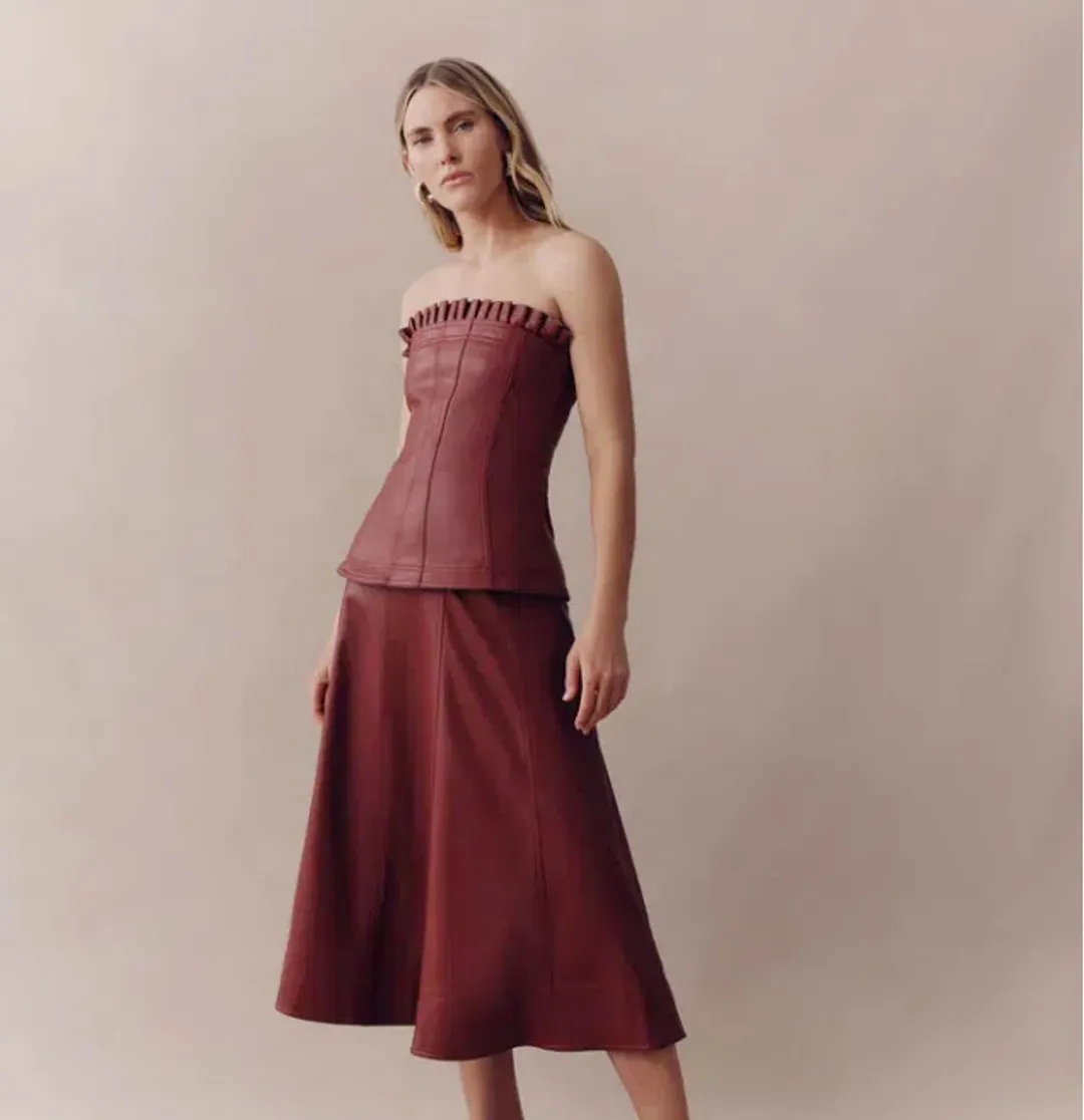 Aje Stanhope Vegan Leather Top Mahogany Red Size 8 for rent on The Volte - main image