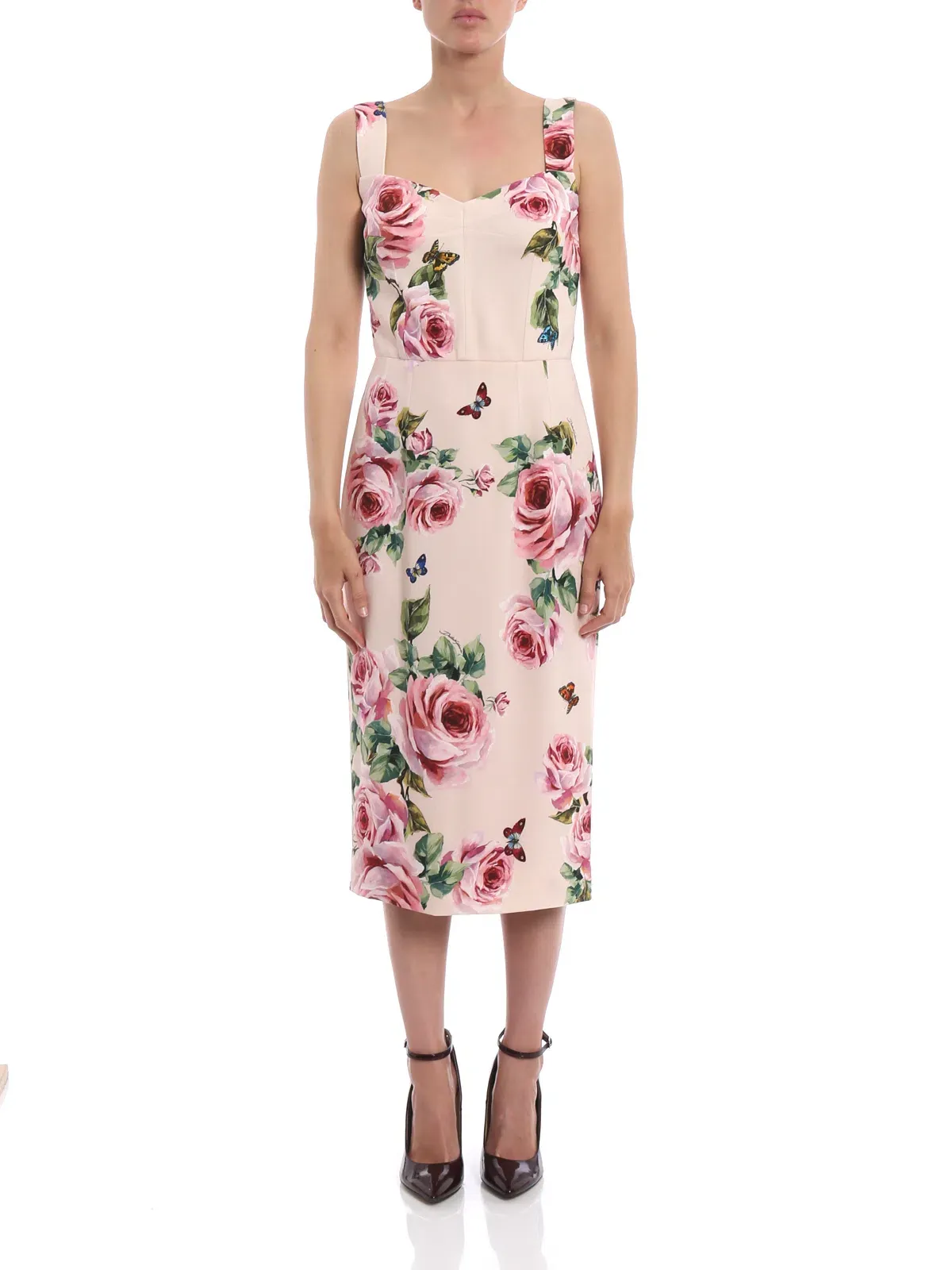 Dolce and Gabbana Cady Pink Rose and Butterfly Dress Floral Size AU 8 for rent on The Volte - main image