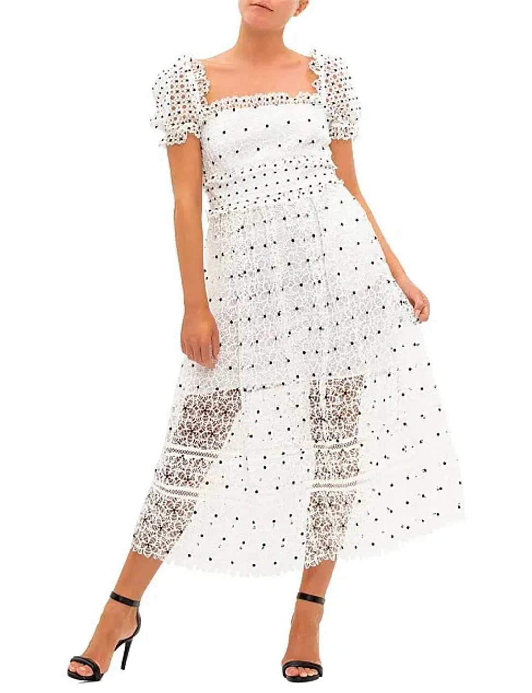 Self Portrait Guipure Hibiscus Midi Dress Ivory Size AU 12 for rent on The Volte - main image