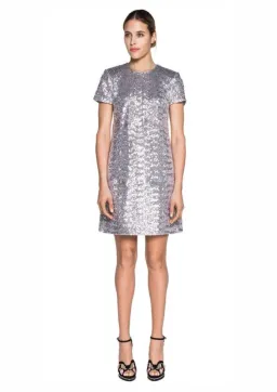 Cue Sequin Shift Mini Dress Silver Size 10 for rent on The Volte - image 1