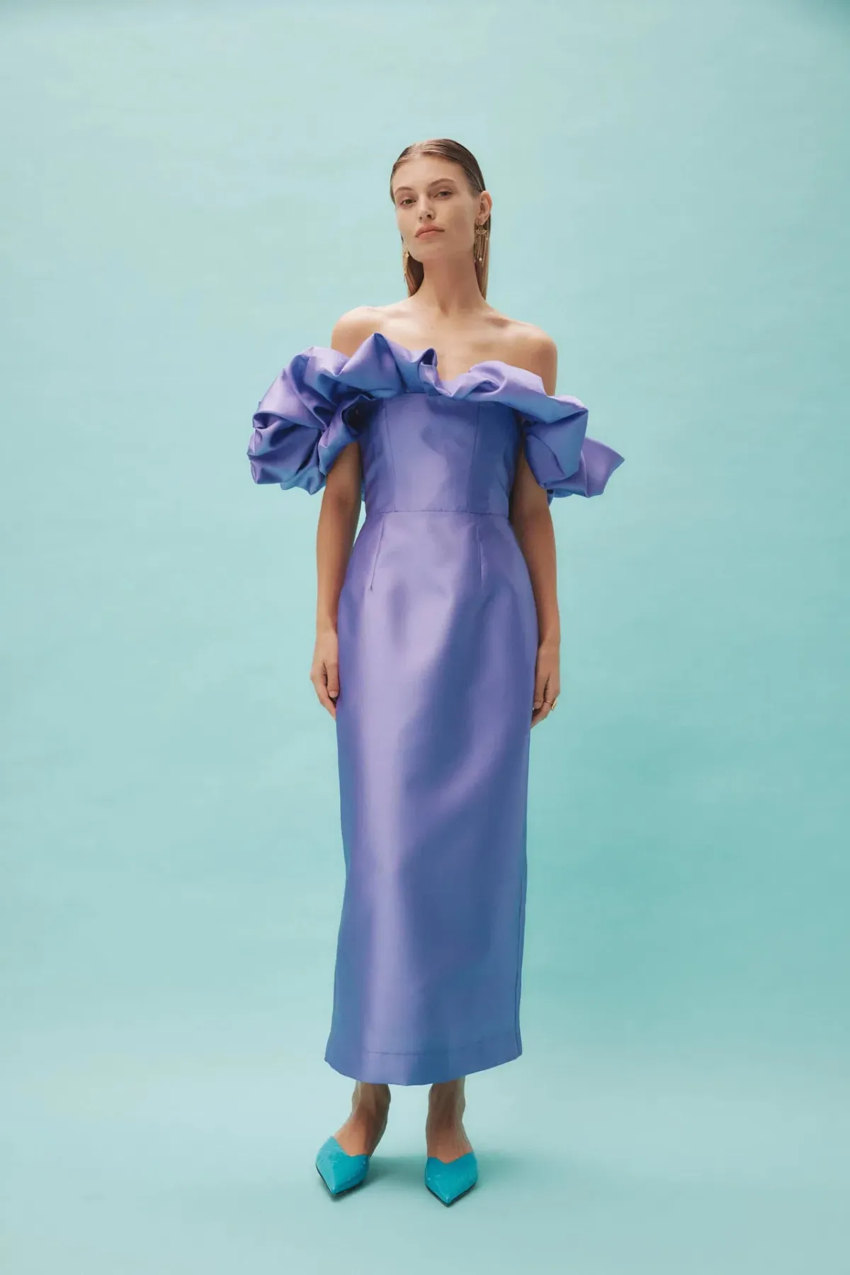 Alemais Suzi Off Shoulder Midi Dress Violet Size 8 for rent on The Volte - main image