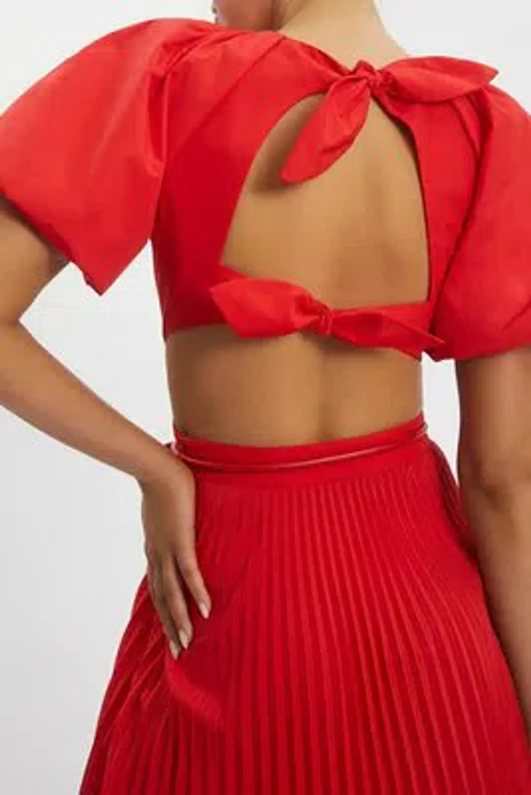 Rebecca Vallance Magdalena Open-back Satin Midi Dress Red Size 14 for rent on The Volte - main image