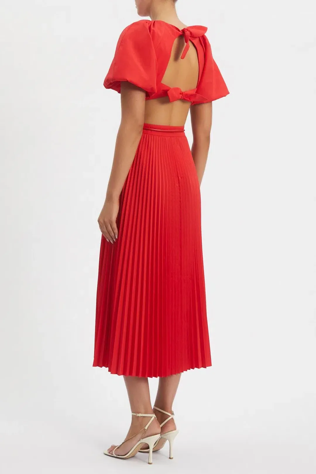 Rebecca Vallance Magdalena Open-back Satin Midi Dress Red Size 14 for rent on The Volte - main image