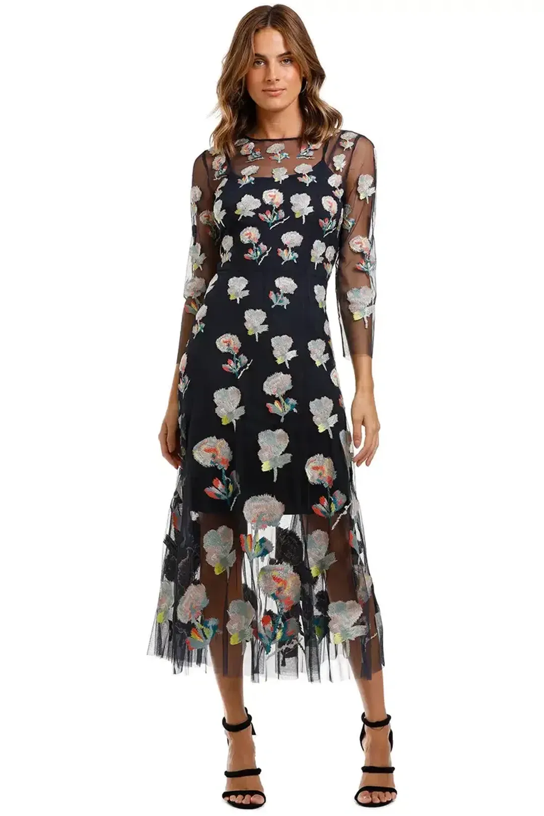 Moss and Spy Monet Dress Ink Multi Florals Multi Navy Size 12 for rent on The Volte - main image